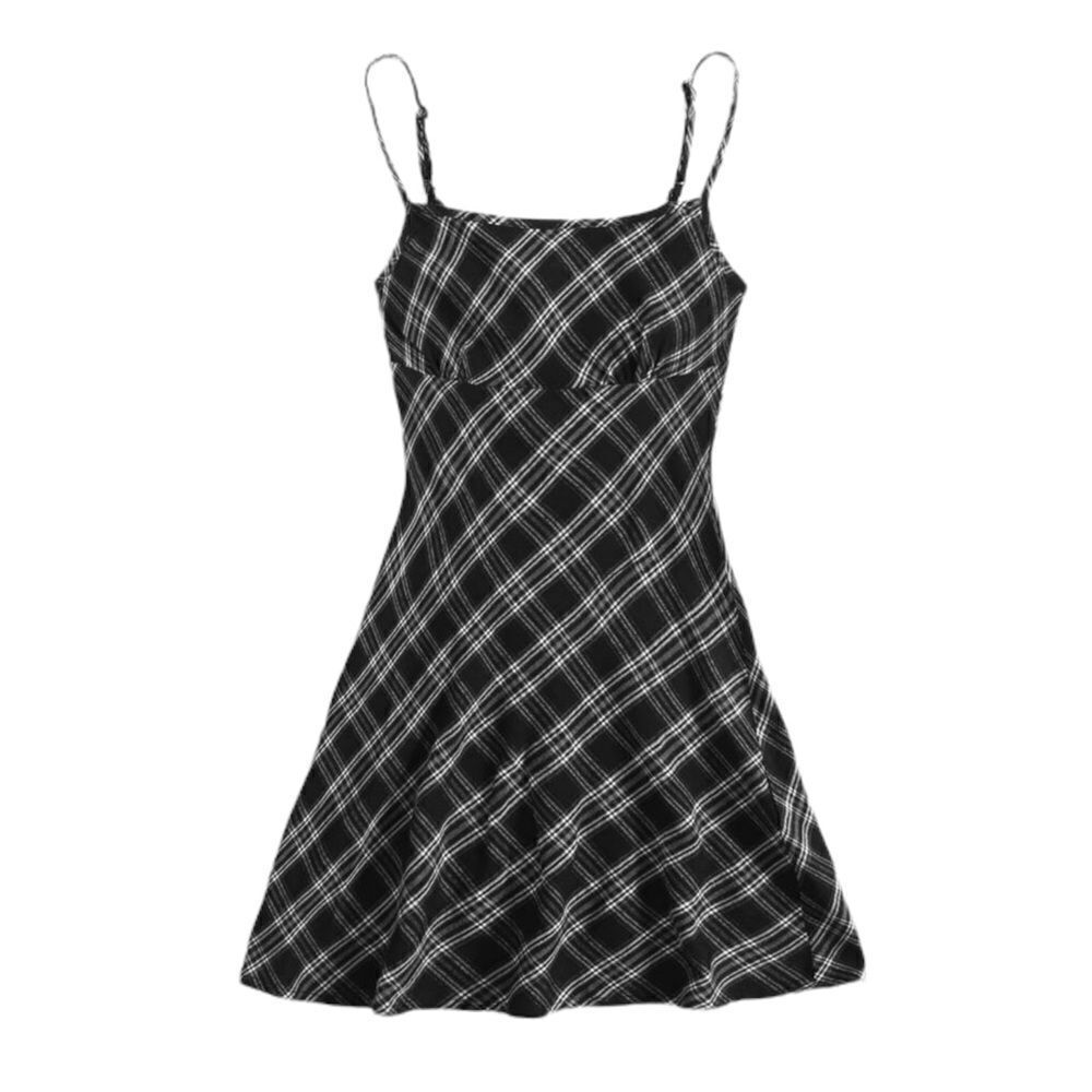 Plaidย Gray Tweed Cami Academia Lightweight SoftโMiniโDress